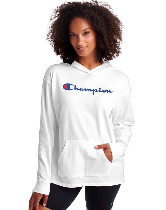 Champion Dame Hættetrøje Hvide - Midweight Jersey Script Logo - Danmark LTK-365902